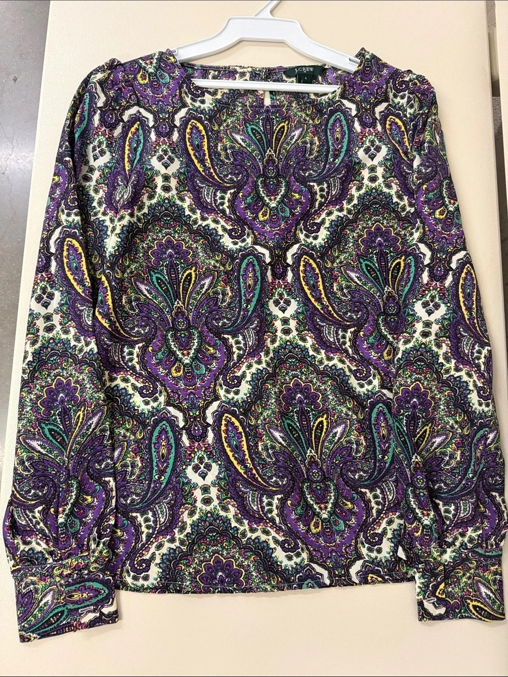 J.Crew Paisley Long Sleeve Top in Purple & Green Size Small